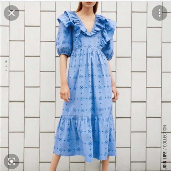 Zara Floral Embroidery Ruffle Dress Size Small - Picture 2 of 13